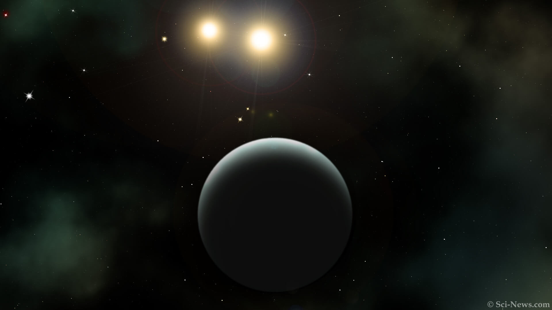 An artist’s impression of TIC 172900988b and its two host stars. Photo Credit: Sci-News