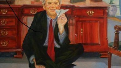 Painting of George Bush Playing Airplanes With Two Jenga Towers Found In Jeff Epstein’s House