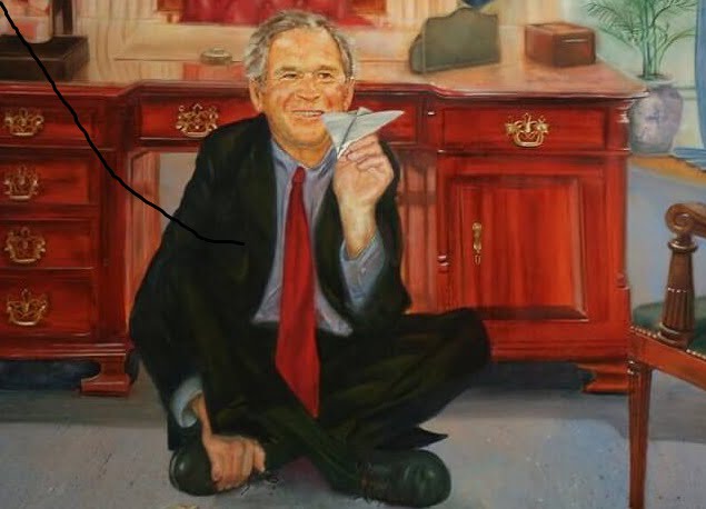 Painting of George Bush Playing Airplanes With Two Jenga Towers Found In Jeff Epstein’s House