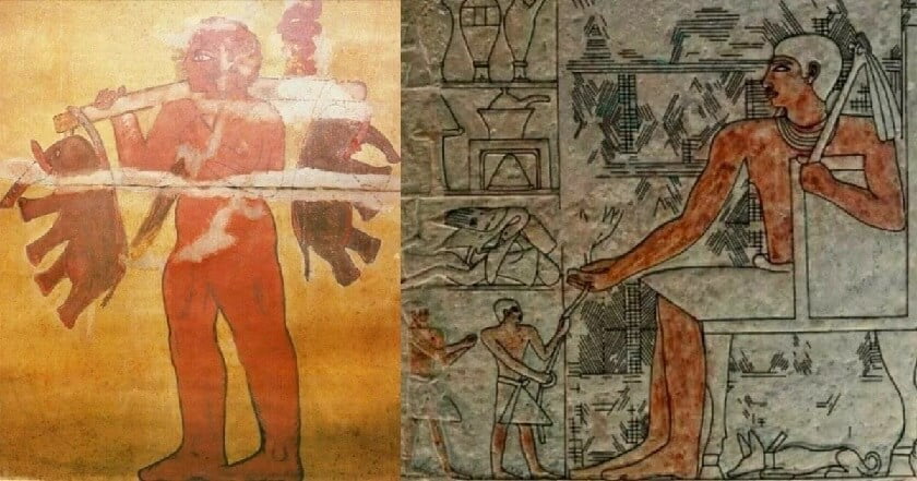 Ancient Mural Painting In The Nubian Pyramids Depicting A Giant Carrying Two Elephants!