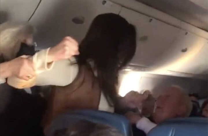 “Sit Down Karen!” Woman On Delta Flight Filmed Punching Elderly Man For Briefly Removing Mask