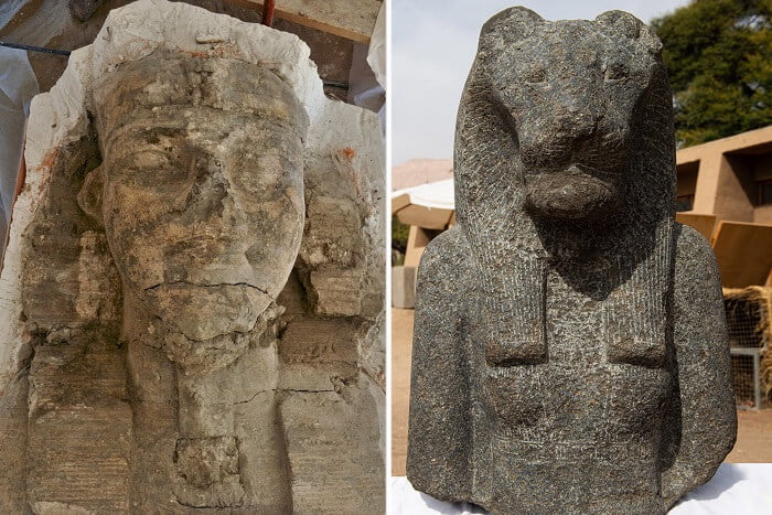 Two Colossal Sphinx Statues Discovered Inside Ancient Egyptian Temple