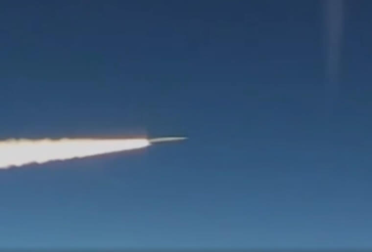 Still from footage taken from Russian Defence Ministry official web site. A Kinzhal hypersonic missile during a test in southern RussiaRussian Defence Ministry