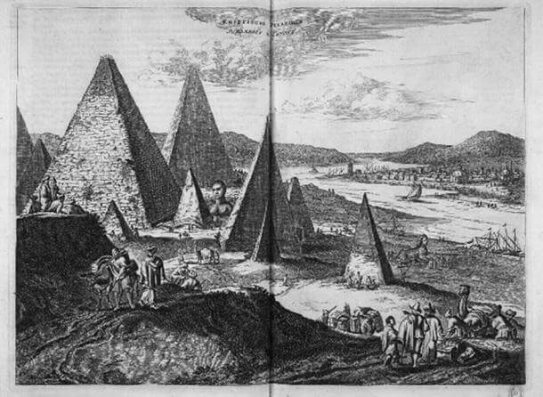 The Great Sphinx of Giza in Olfert Dapper, Description de l'Afrique (1665)- note the depiction of two sphinxes.