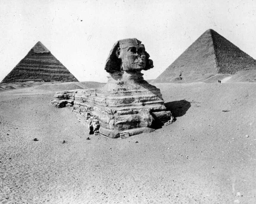 The Great Sphinx partially excavated in the 19th century.