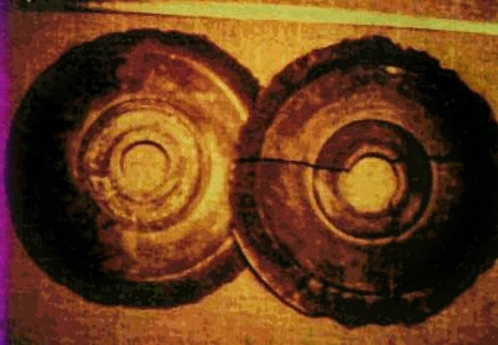 In 1974, Ernst Wegerer, an Austrian engineer, photographed two disks that met the descriptions of the Dropa Stones. He was on a guided tour of Banpo-Museum in Xian, when he saw the stone discs on display. He claims he saw a hole in the centre of each disc and hieroglyphs in partly crumbled spiral-like grooves.