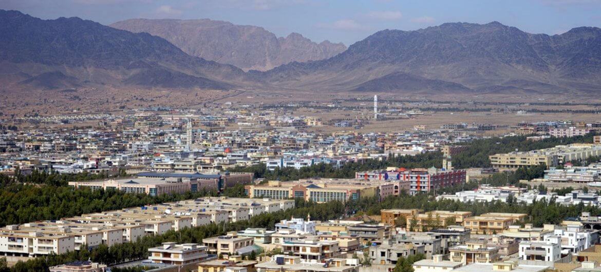 Kandahar City pictured in 2015 with mountains rising to the north. ©Wikimedia Commons