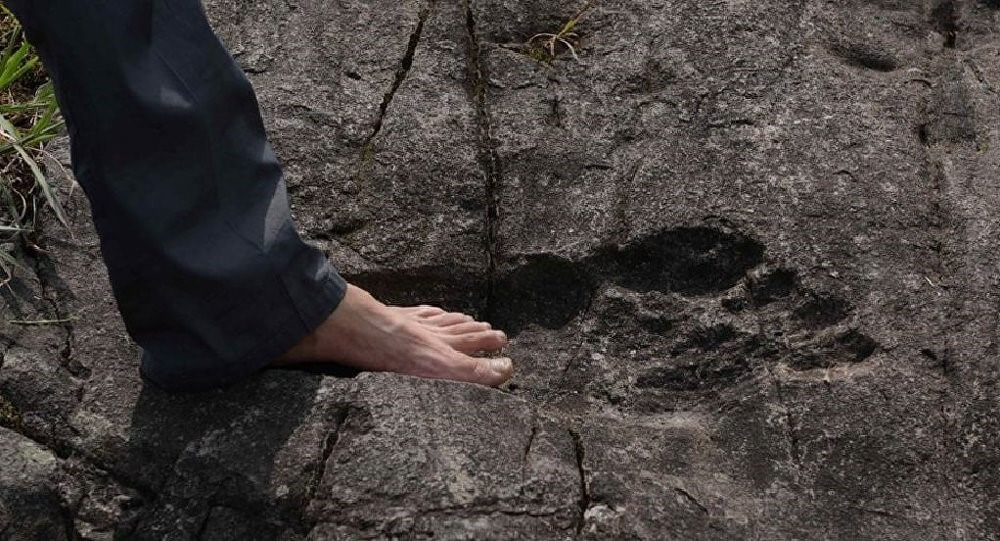 Footprints left behind by a massive being in a Chinese village.