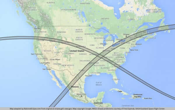 The precise intersection formed by the Great American Eclipse of 2017 and the Great American Eclipse of 2024 covers portions of the states of Kentucky, Illinois and Missouri.