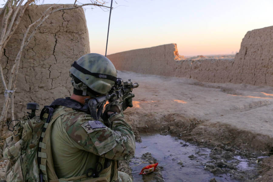 A U.S. Special Forces soldier on patrol in Kandahar province.
