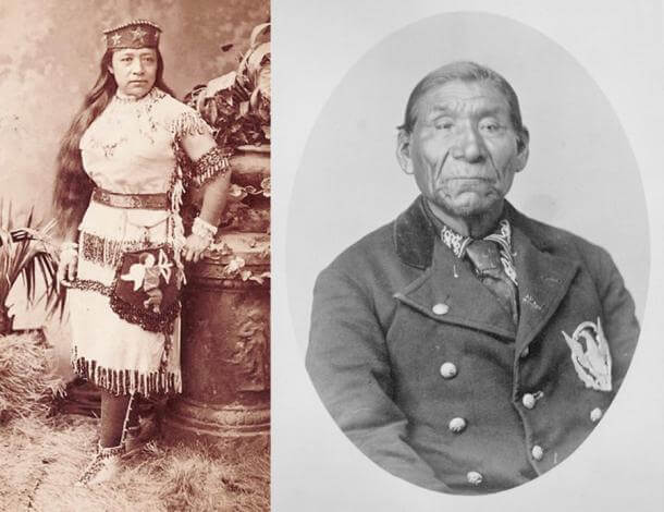 Sarah Winnemucca, Paiute writer and lecturer, on the left, and her father Chief Poito Winnemucca of the Paiute Natives in Nevada.