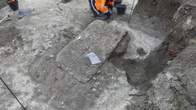 Archaeologists excavating the Roman-era sarcophagus in Reims