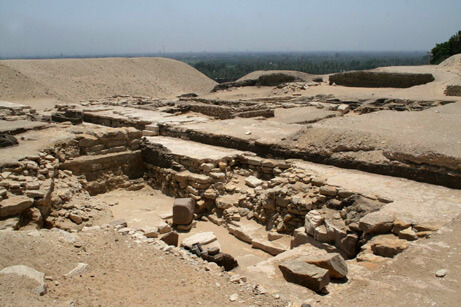 What remains of a once majestic pyramid are only a few rows of stone