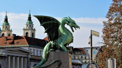 A dragon statue in Ljubljana, Slovenia.