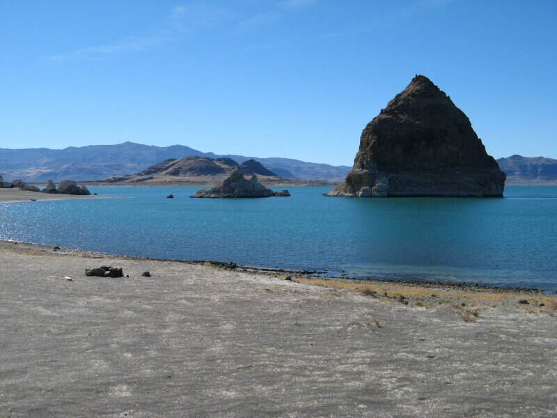 Mysterious Nevada pyramid near Pyramid Lake with scenic desert landscape, highlighting the rich history of the Paiute Tribe region.