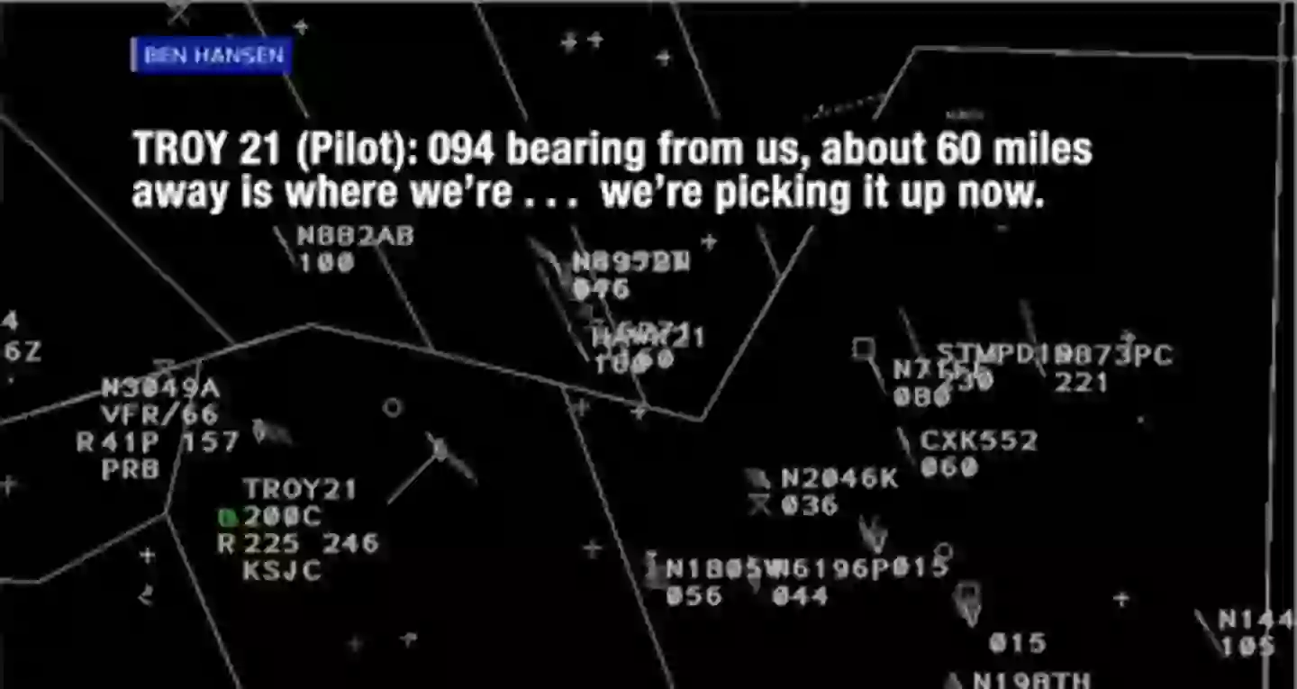 The flight appeared to track the object as being 60 miles away within a matter of minutes, (Twitter /  @UAPReportingCnt).