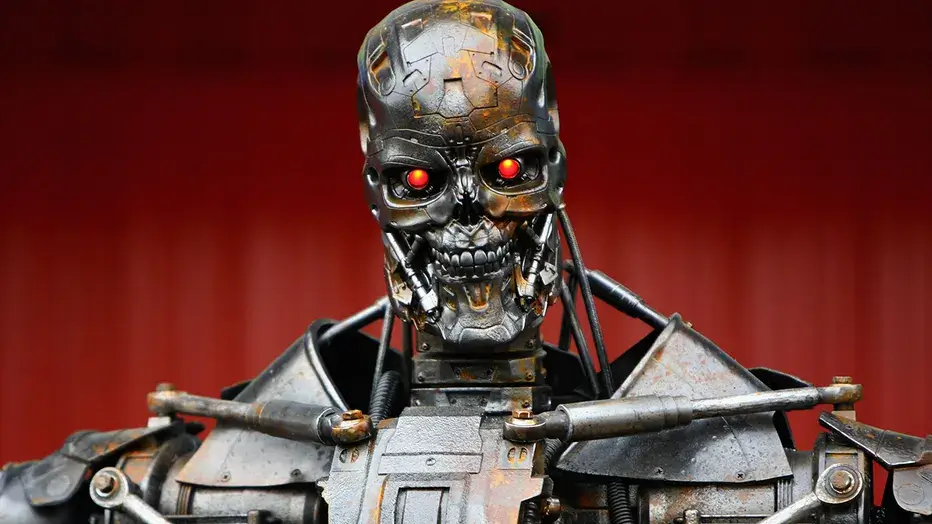 AI robot choosing between good and evil actions.