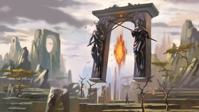 Fiery gates of Hell with flames and smoke rising into darkness