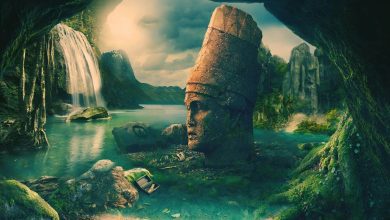 Ancient Mu civilization ruins with cosmic background showing extraterrestrial origins