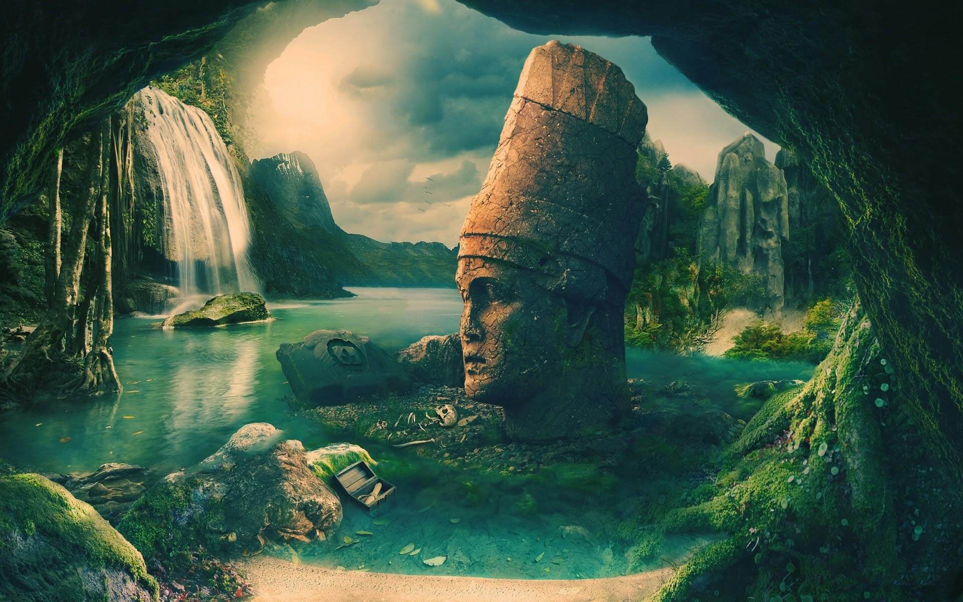 Ancient Mu civilization ruins with cosmic background showing extraterrestrial origins
