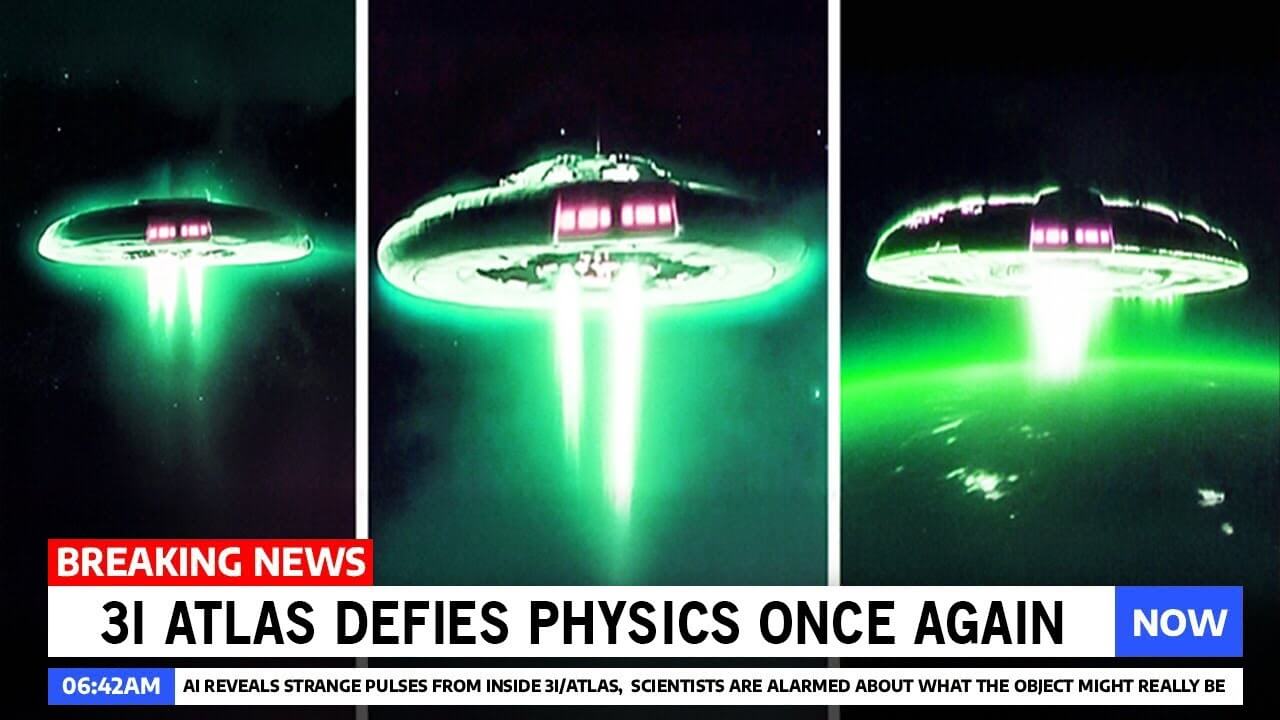 Interstellar object 3I/ATLAS glowing green as it passes Mars, with unusual emissions visible.