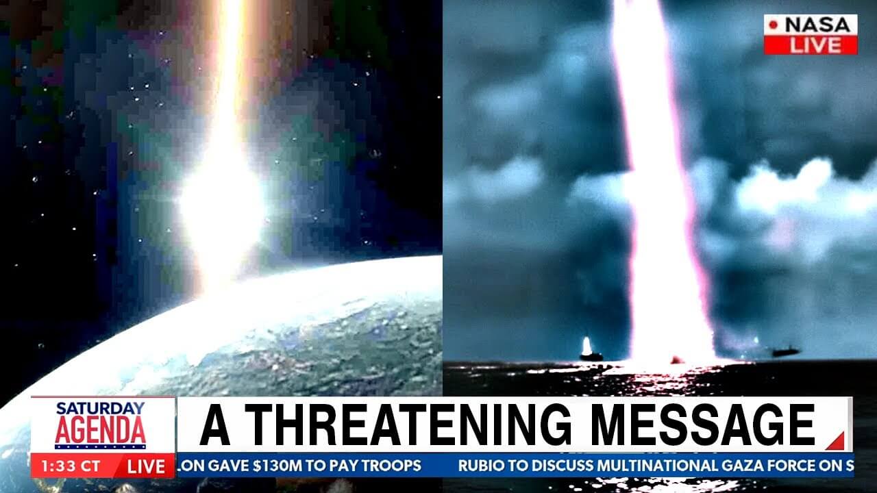 3I/ATLAS emitting a focused beam of light toward Earth in deep space