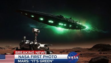 Mars rover spotting a glowing green object on the Martian surface linked to 3I/ATLAS