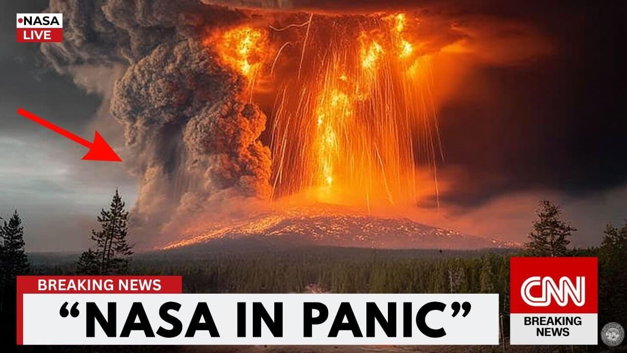 Massive eruption at Yellowstone as magnitude 7.9 earthquake triggers Steamboat Geyser eruption with rising magma activity.