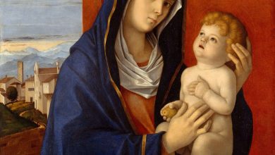 Madonna and Child, c.1485 (oil on wood) by Giovanni Bellini, currently at the Metropolitan Museum of Art in New York.