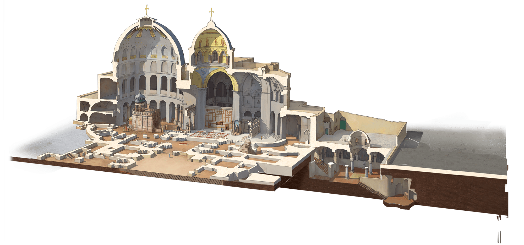 Jesus is crucified outside Jerusalem on a hill called Golgotha and buried in a nearby tomb. Archaeologists have found evidence of an abandoned quarry used as a Jewish cemetery.