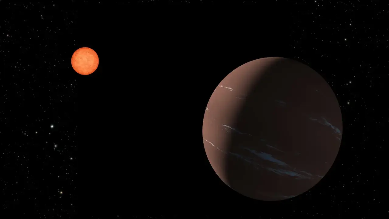 This illustration shows one way that planet TOI-715 b, a super-Earth in the habitable zone around its star, might appear to a nearby observer. 