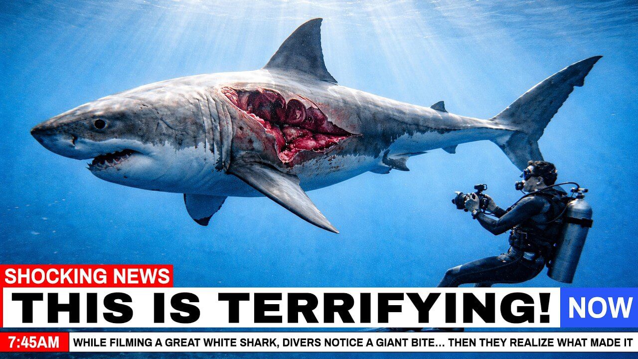 Great white shark with massive mysterious bite mark near Guadalupe Island