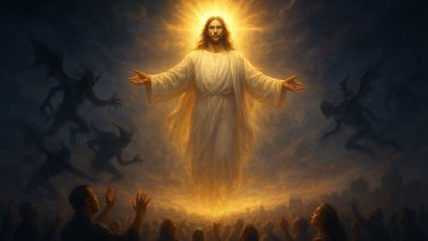 Jesus returning in a divine scene.