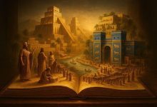 Sumerian history emerging from a book.