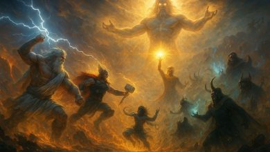 Divine beings fighting each other.