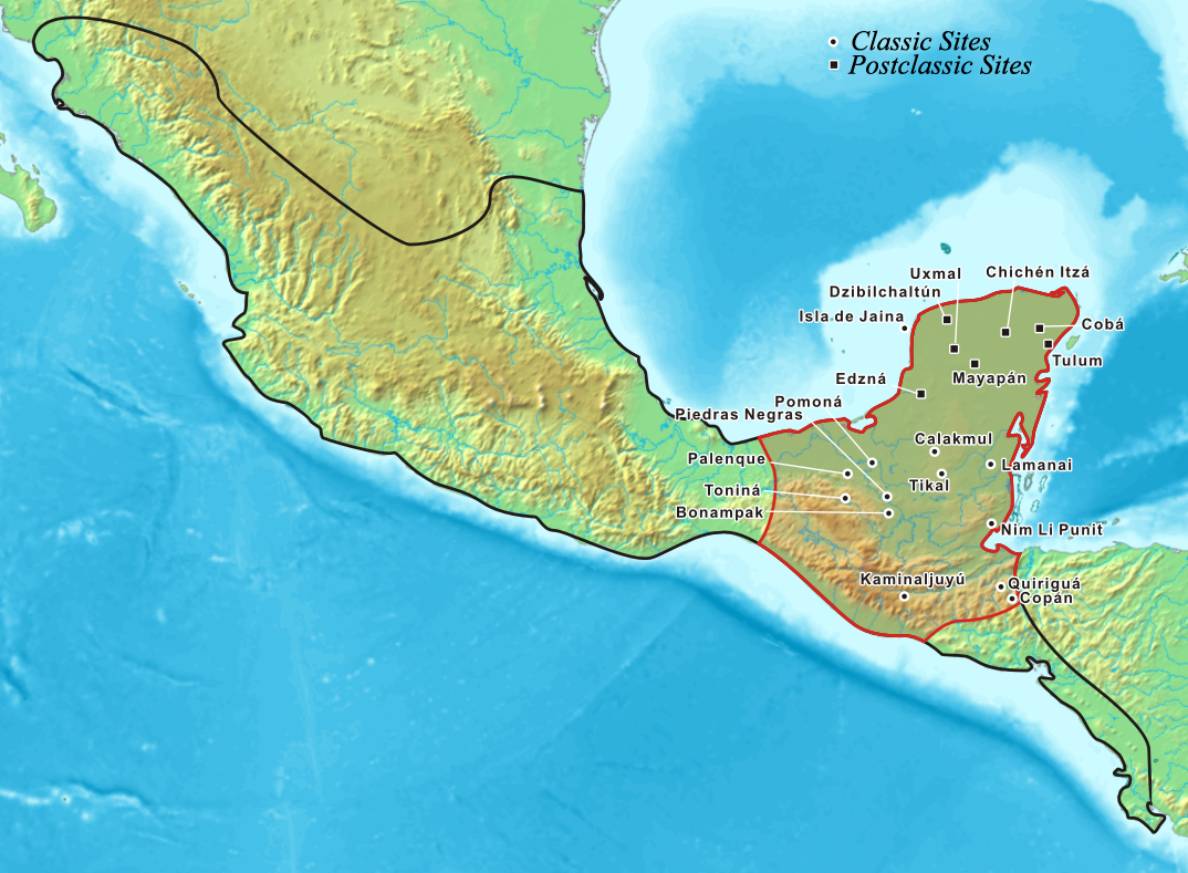 Ancient Mayan city-states in Mesoamerica with temples and pyramids