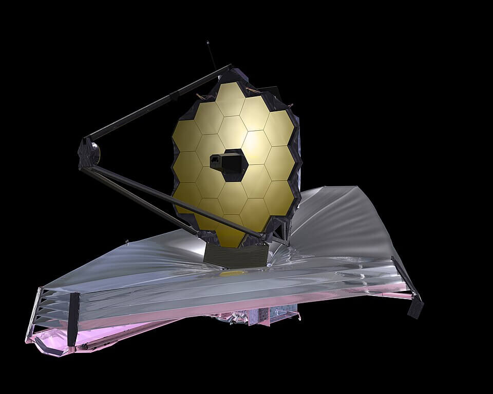 James Webb Space Telescope floating in space.