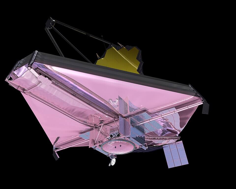 James Webb Space Telescope floating in space.