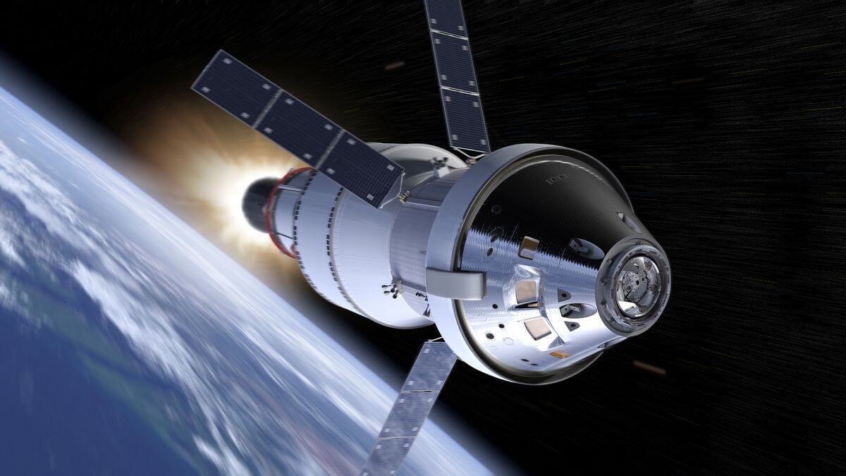 NASA Orion crew capsule heading to the Moon in artist illustration