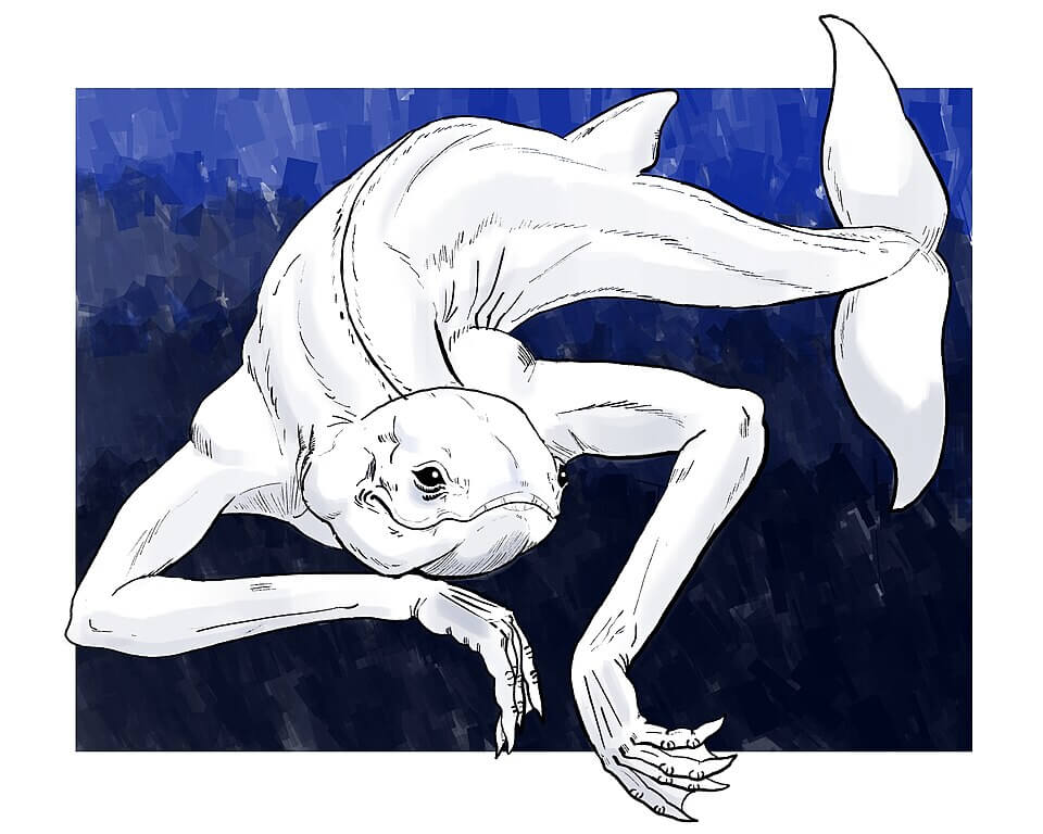 Artist's depiction of the Ningen humanoid creature
