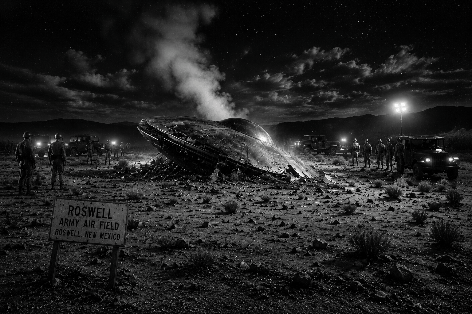 Conceptual illustration of the Roswell UFO crash site