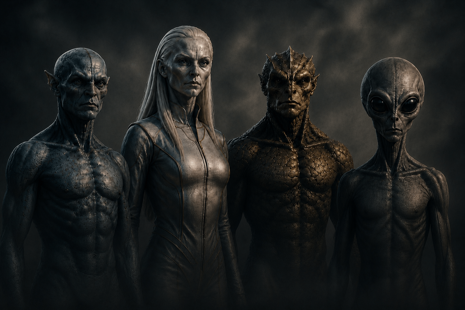 Conceptual illustration of world leaders at a secret galactic hearing