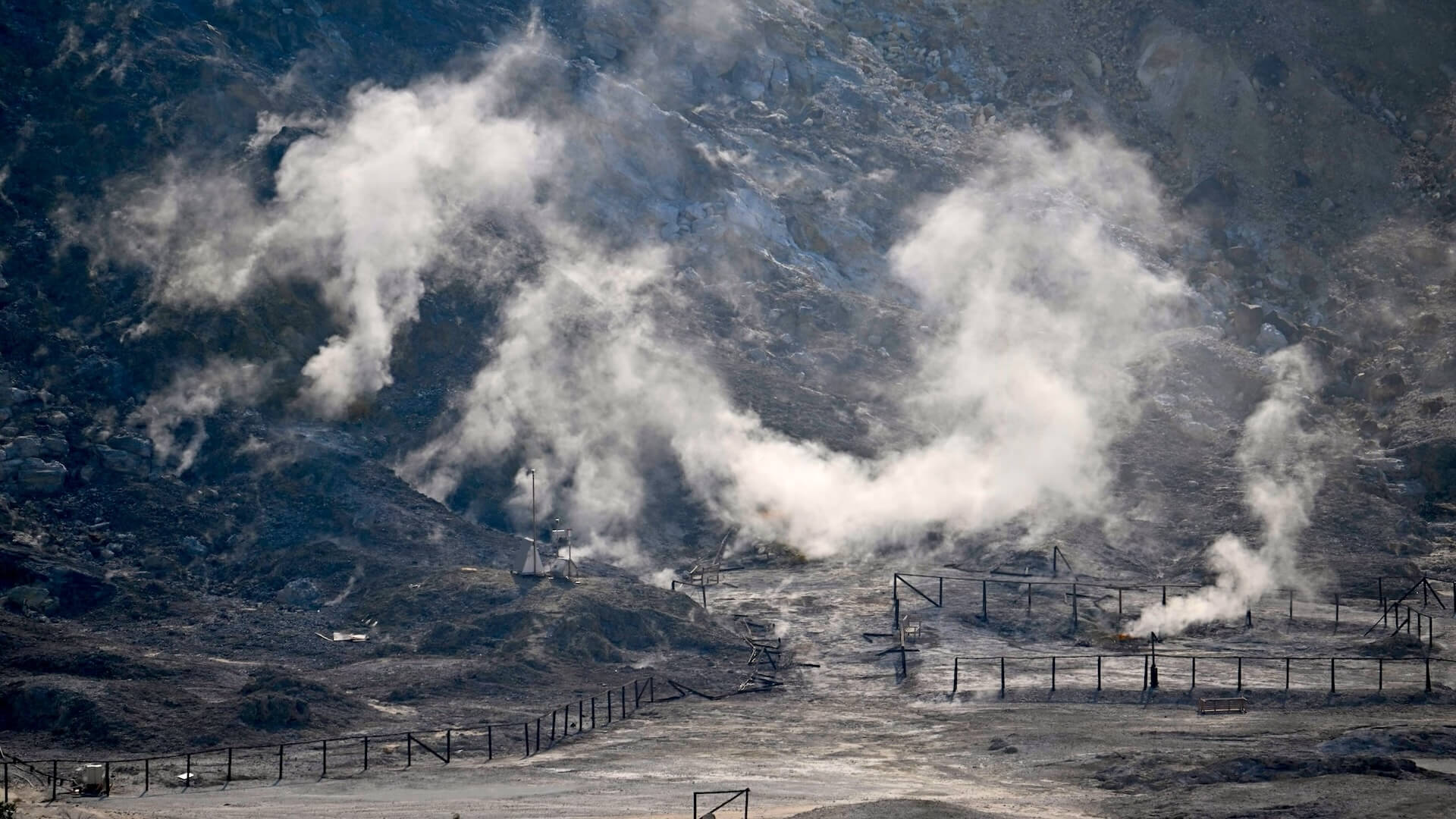Smoking crater of Campi Flegrei in Italy