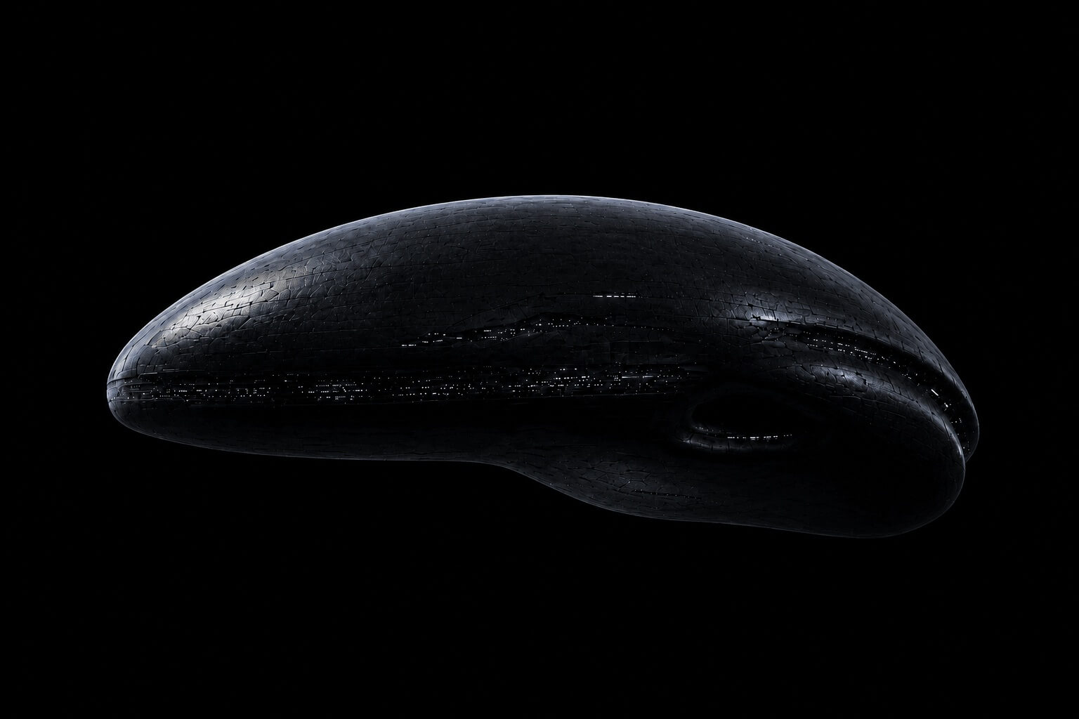 Black UFO travelling through deep space