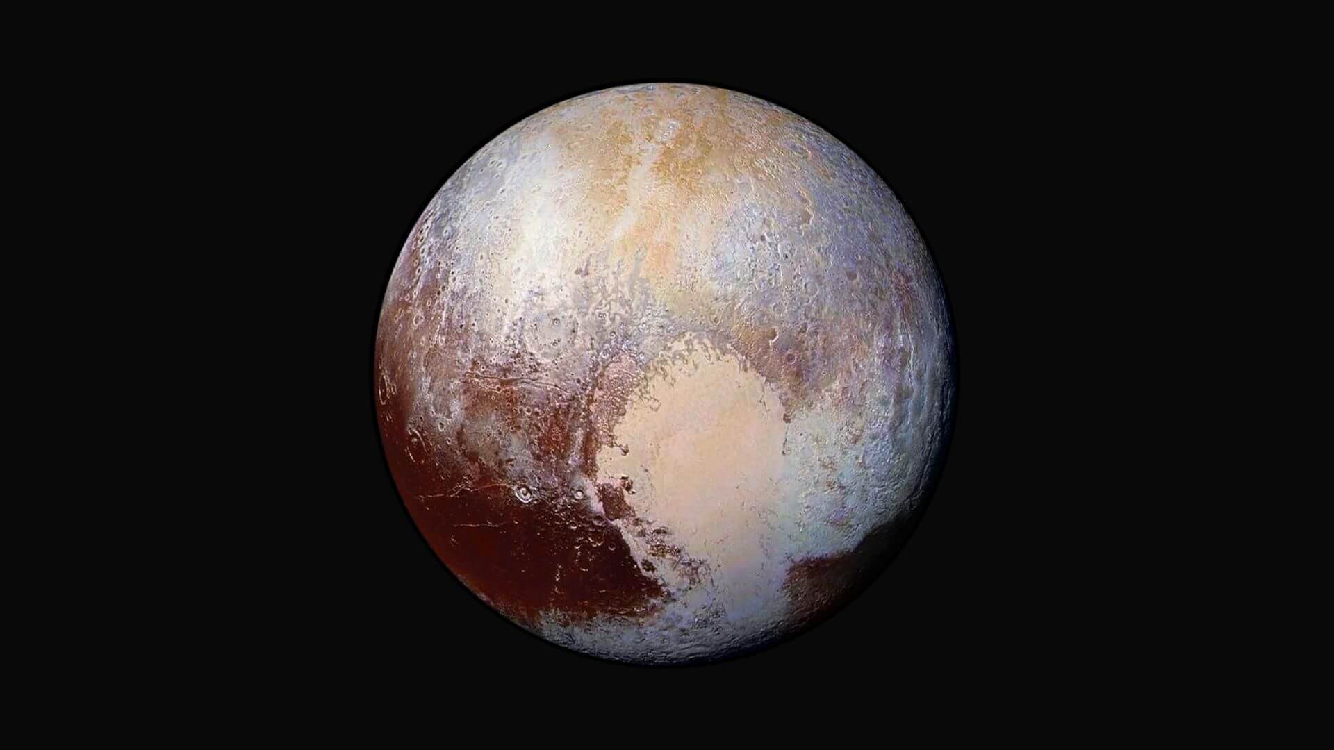 Enhanced colour view of Pluto from New Horizons
